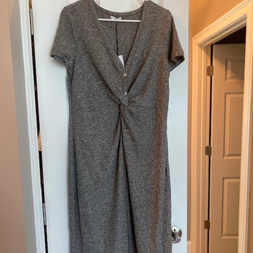 Waffle Thermal Twist Dress - Gray/Black